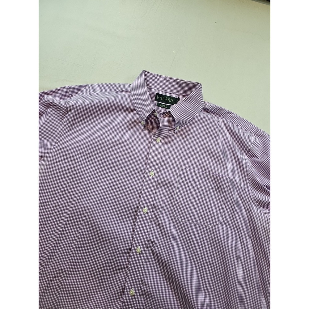 Ralph Lauren Classic Fit Non Iron Men's‎ 18 34/35 Purple White Button Down